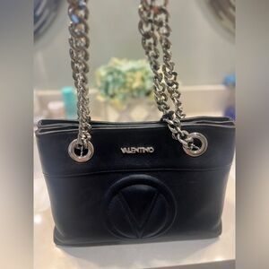 Valentino Black Handbag with Silver Chain